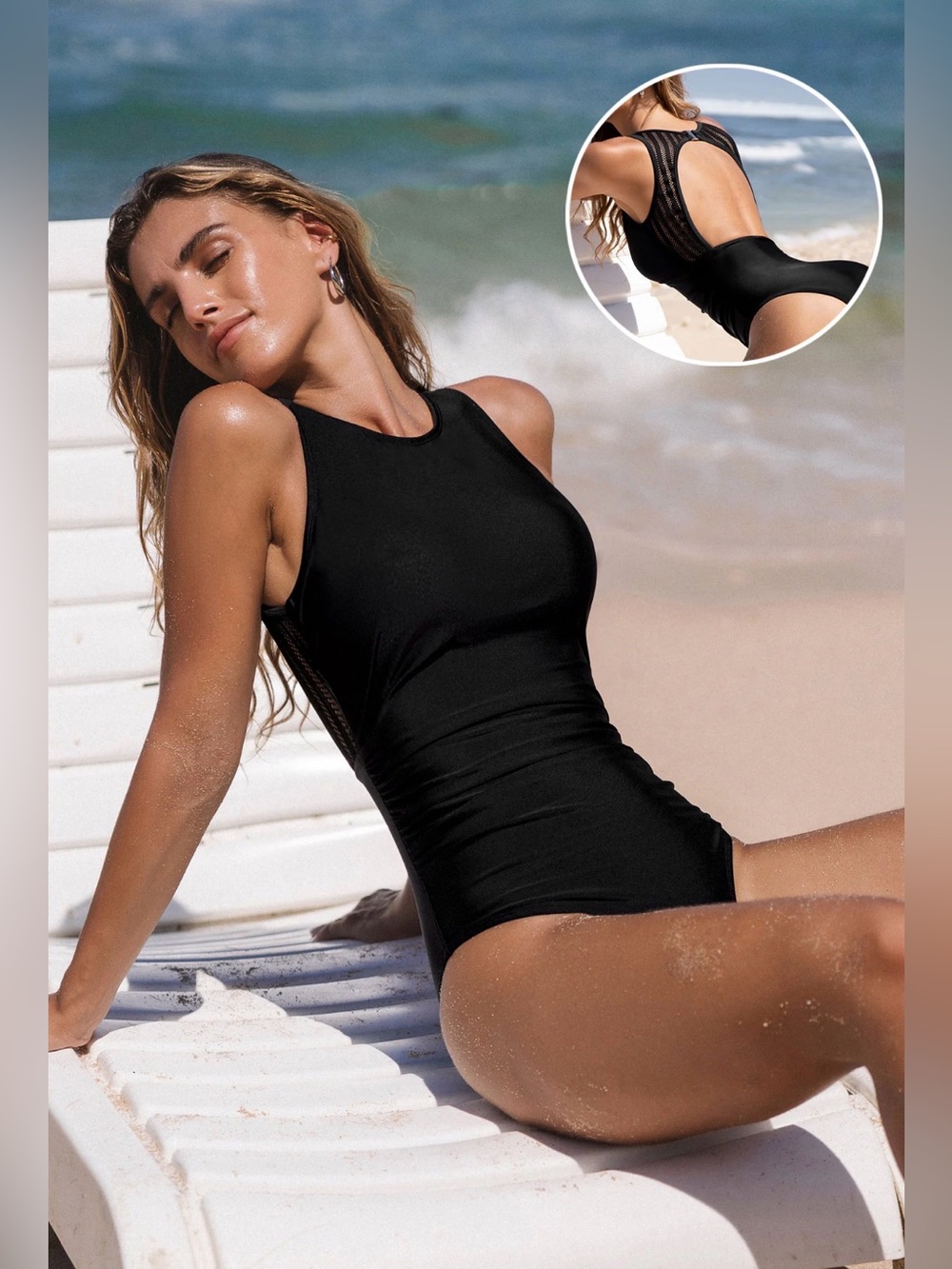 NWT Cupshe Black High-Neck One-Piece Swimsuit - size S, M